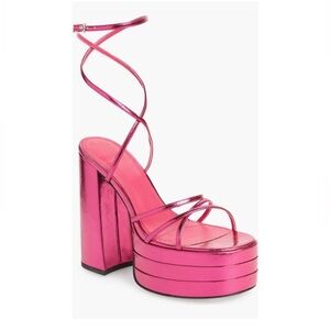 NEW Azalea Wang Marky Ankle Strap Platform Sandals Metallic Pink Women’s Size 8